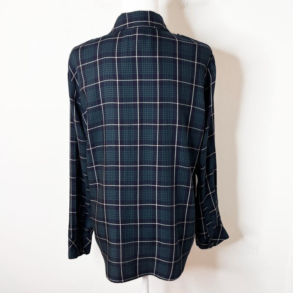 Sanctuary Women's Boyfriend Fit Shirt M Green & Blue Plaid Snap Button Up Rayon - Picture 7 of 9